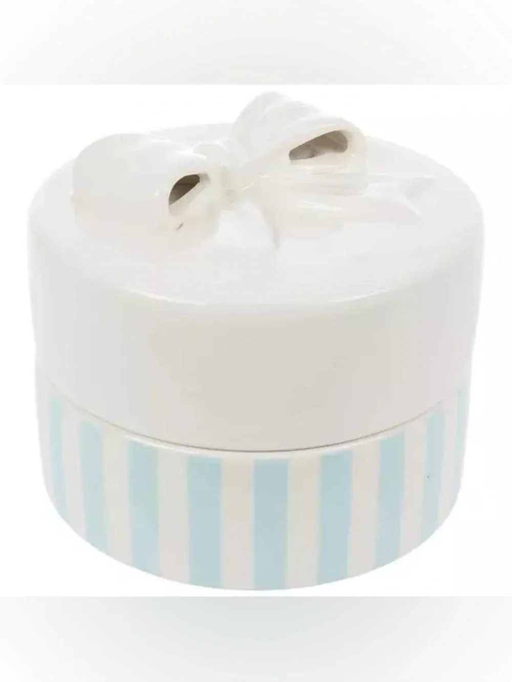 White Bow & Blue Stripes Ceramic Box